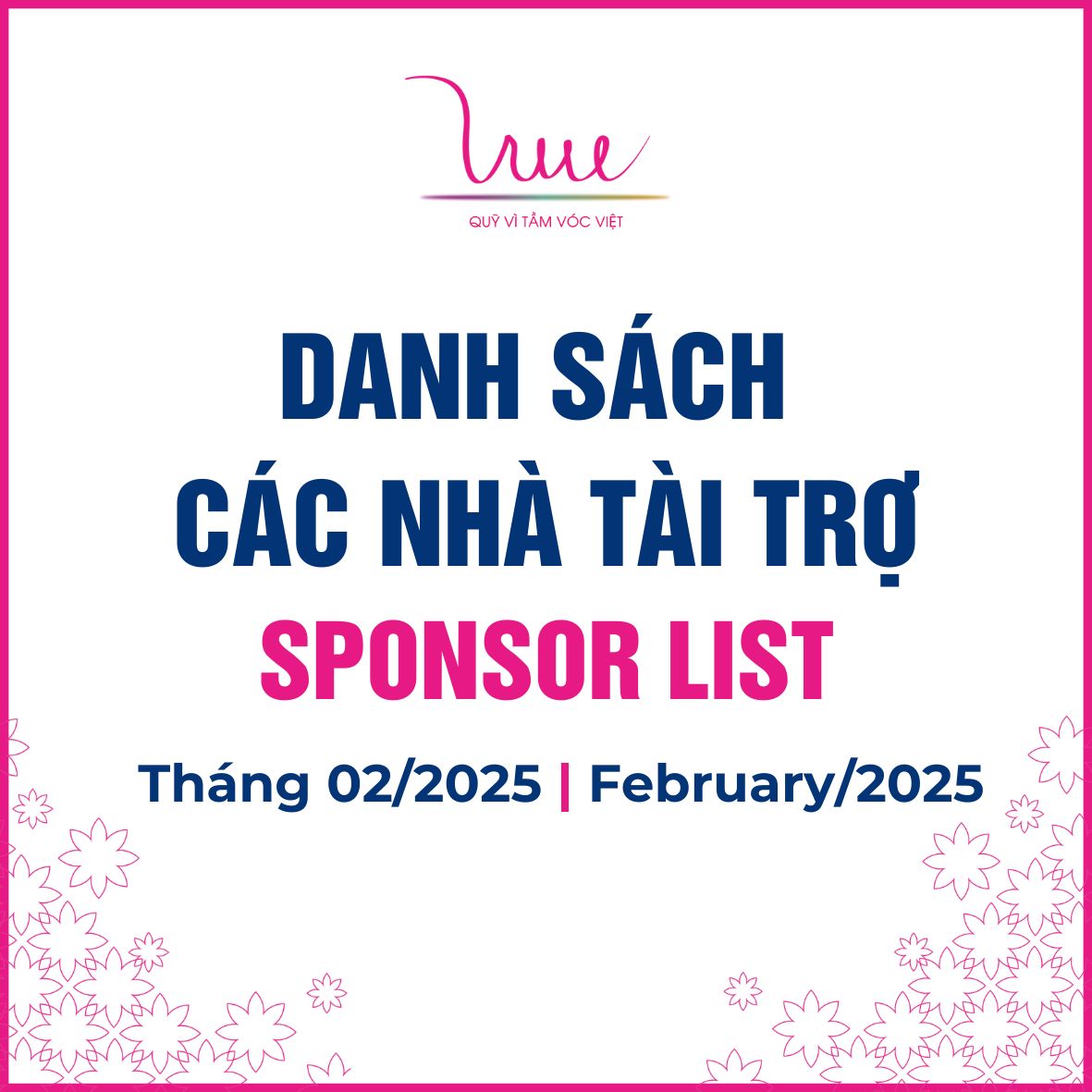Danh sách các nhà tài trợ tháng 02 năm 2025